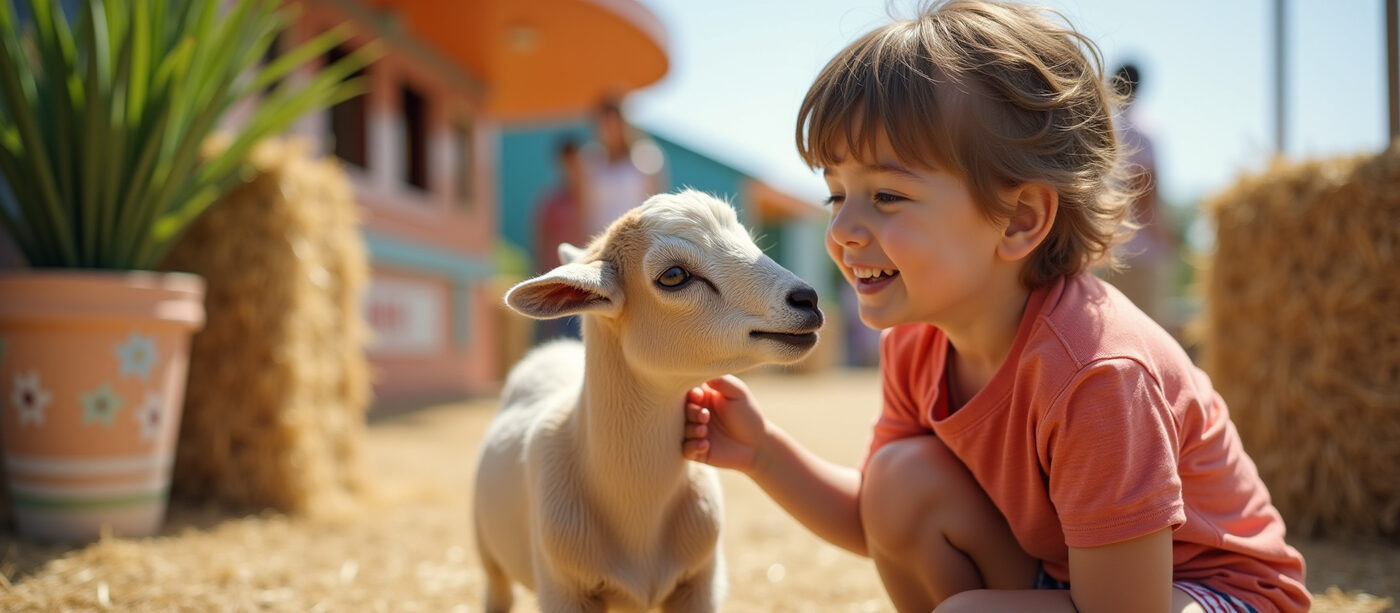 Child petting a lamb