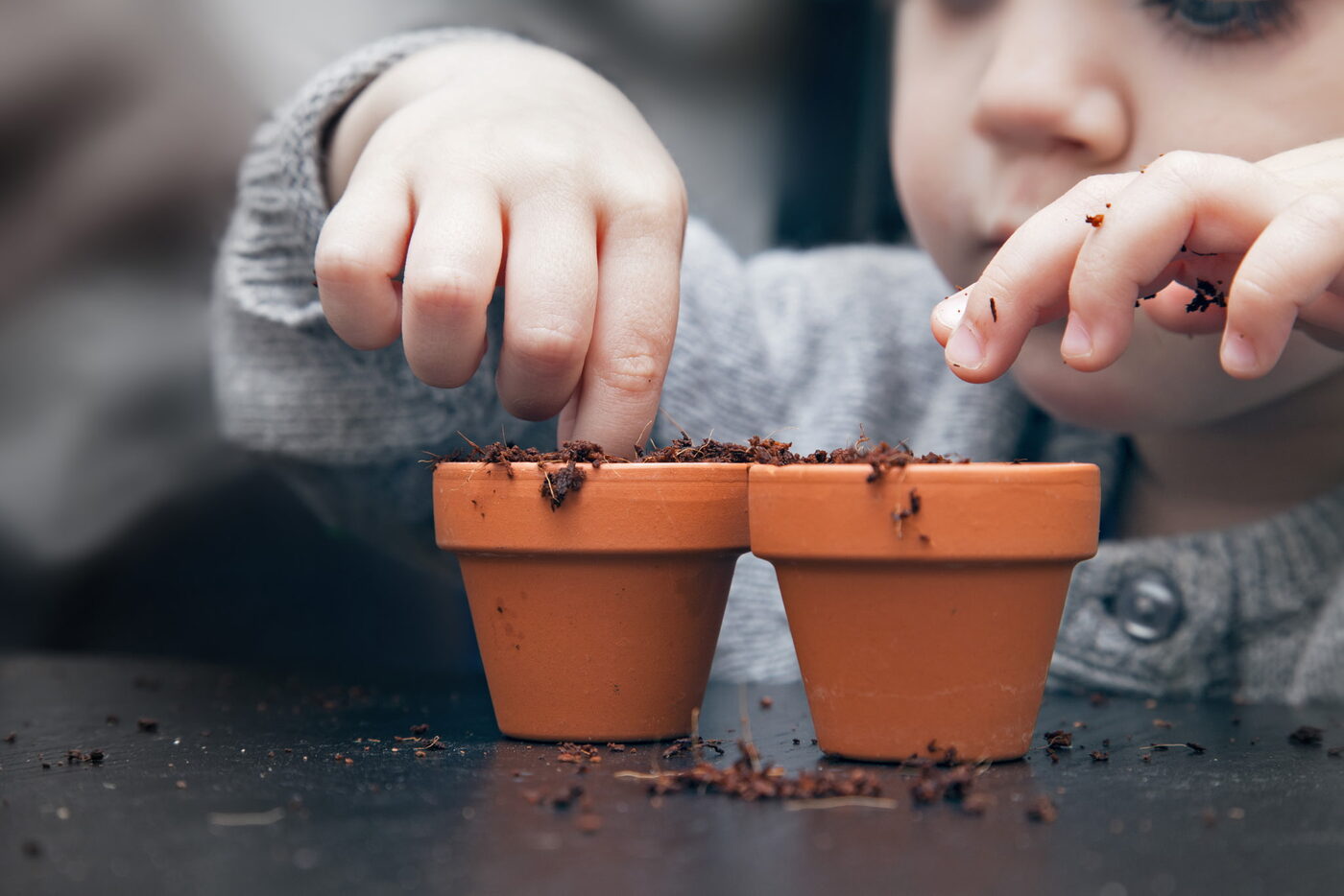 Child planting seedlings